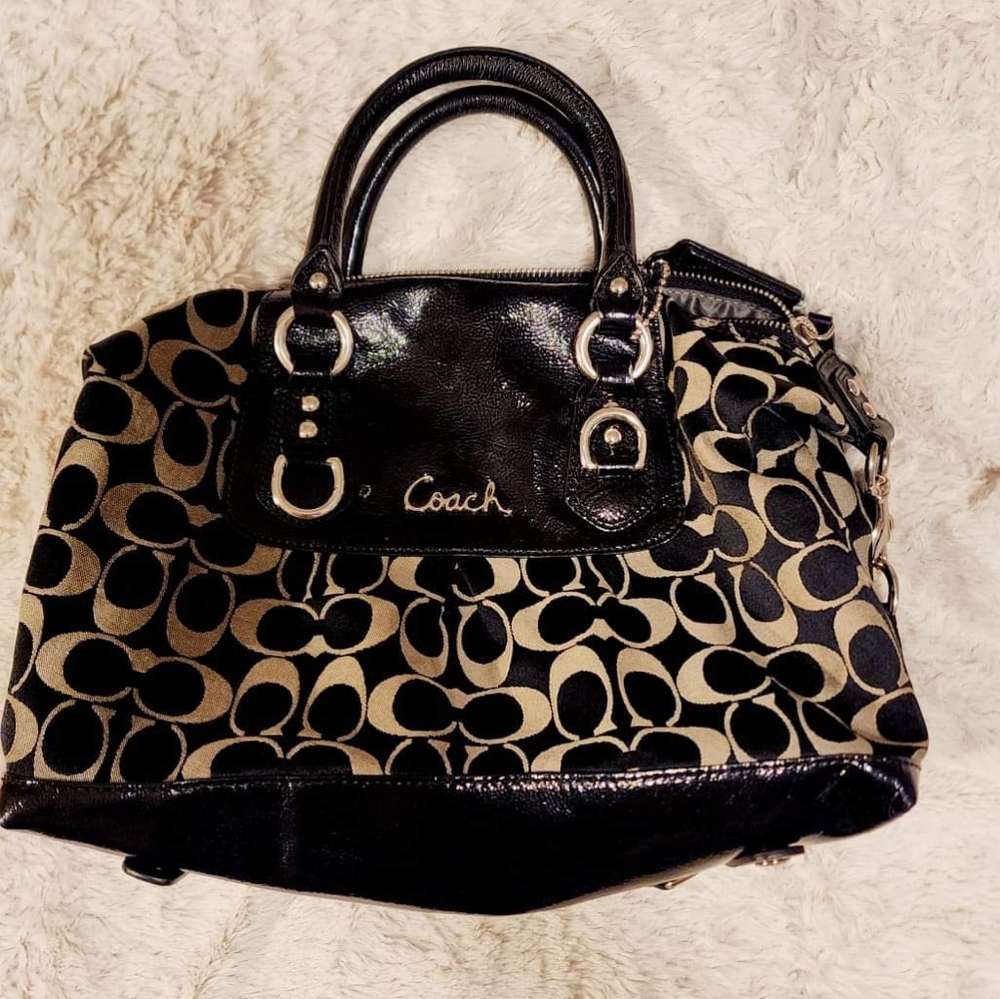 Back & grey canvas coach medium bag, optional shoulder strap